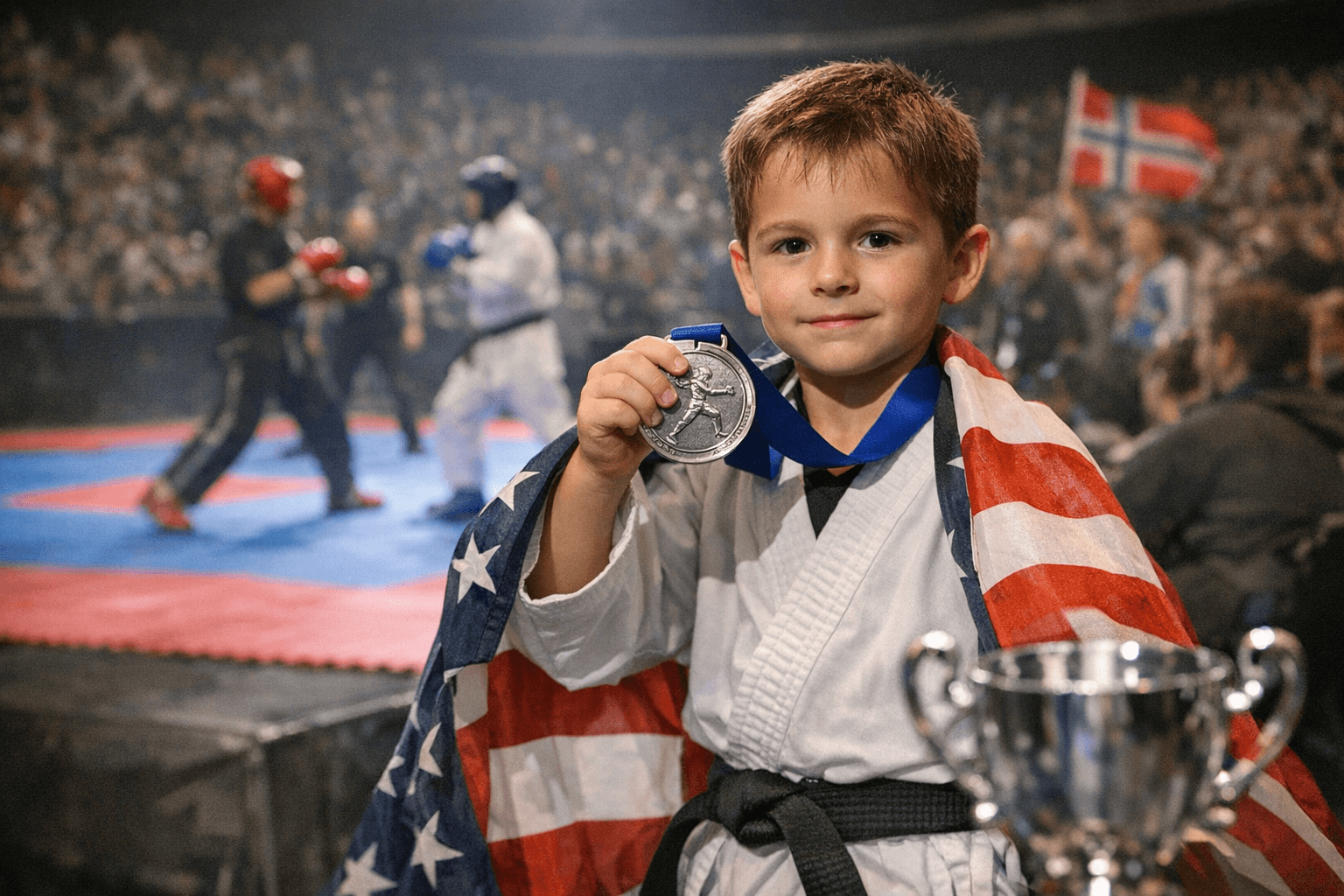 Brooksville 7-Year-Old Wins Silver at World Martial Arts Games in Oslo