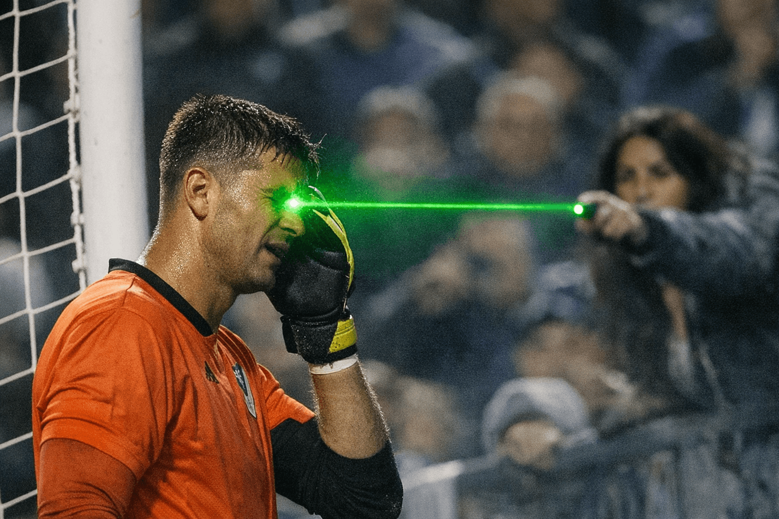 Stadium Cameraman Footage Catches Fan Pointing Laser at Goalkeeper, Leading to Ban