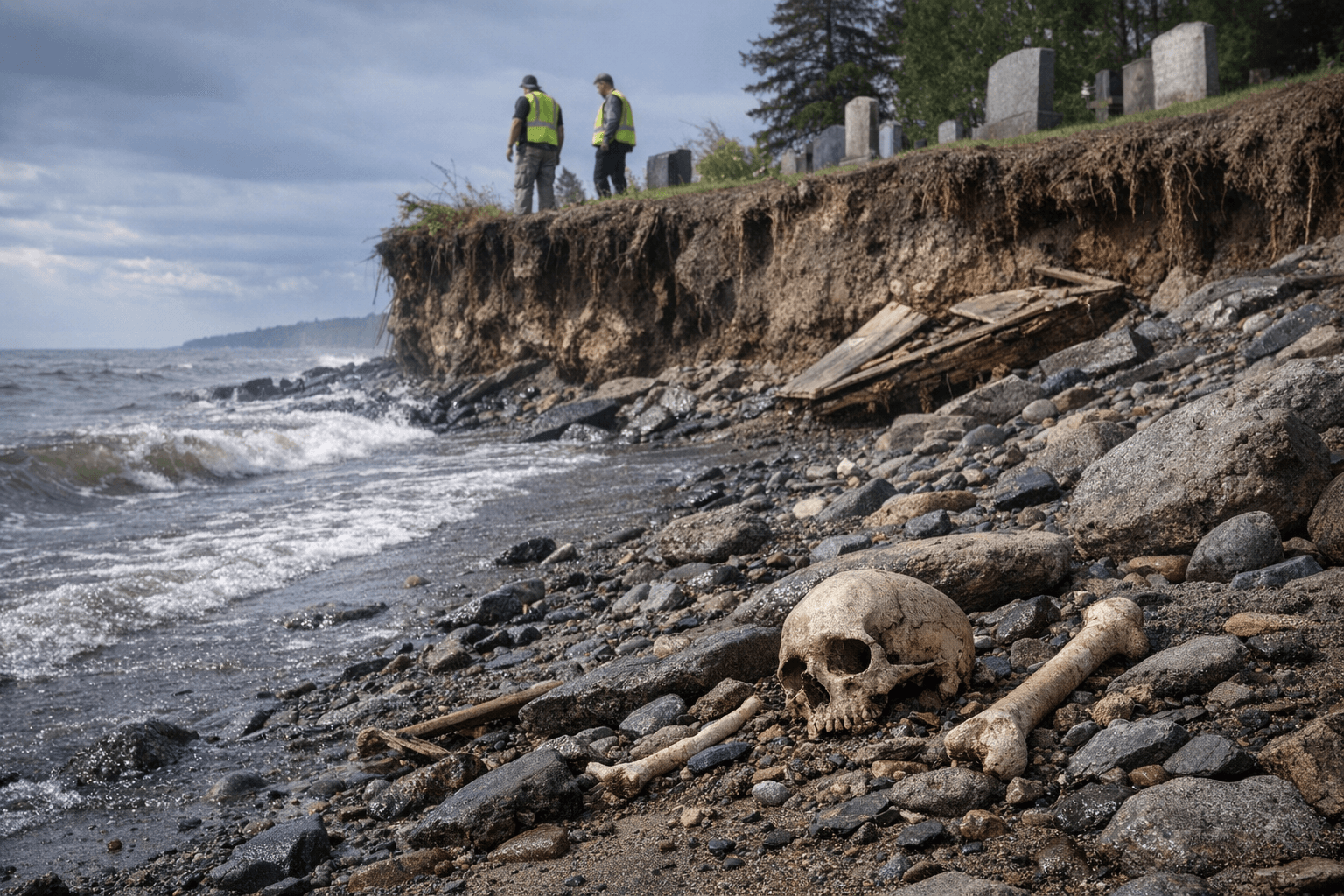 Duluth Cemetery Eroding Into Lake Superior, Human Remains Exposed on Shore