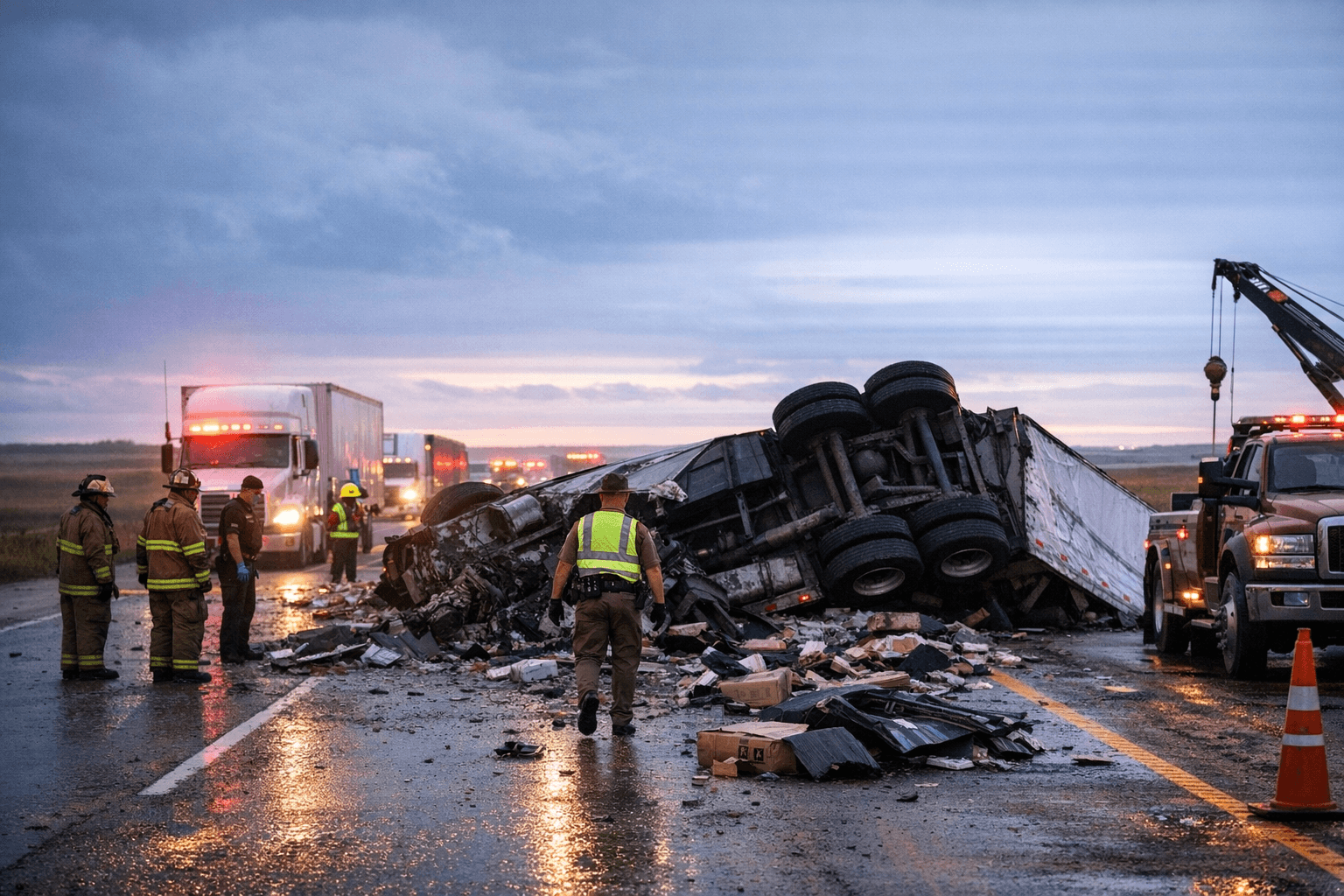 Semi Rollover West of Steele Shuts Down I-94 for Hours