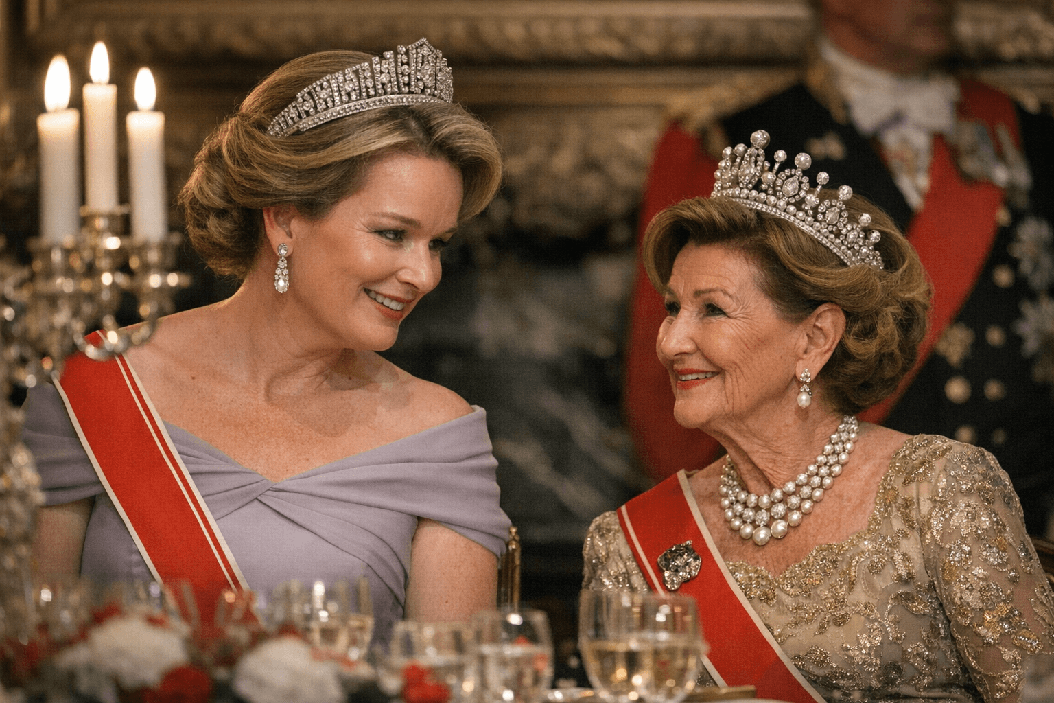 Queen Mathilde and Queen Sonja Dazzle in Tiaras at Oslo State Banquet