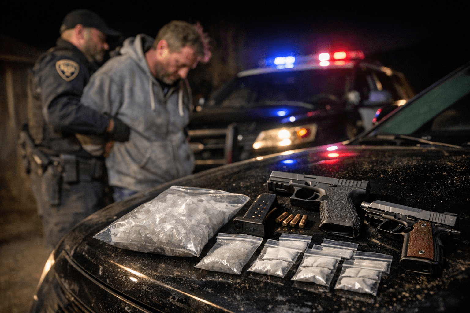 Rio Dell Welfare Check Leads to Arrest, Guns, and Suspected Drug Seizure