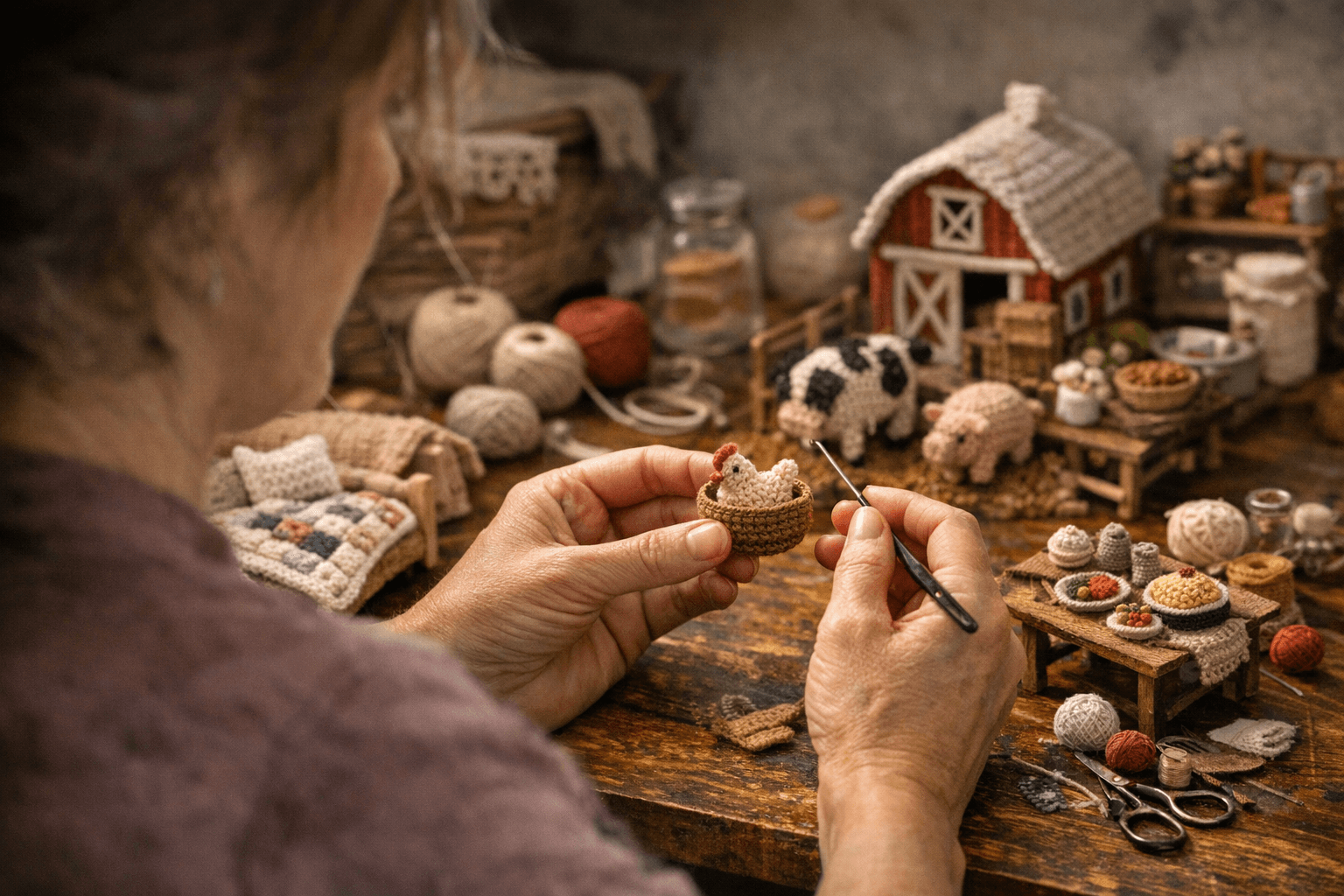 New Book Teaches Beginners to Crochet Tiny Farmhouse Miniatures at 1:12 Scale