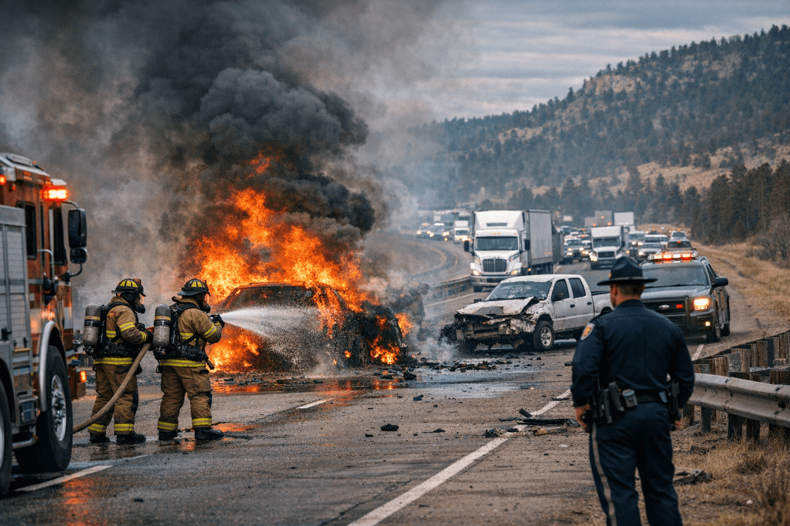 Vehicle Fire and Crash Briefly Close Southbound I-25 Near Larkspur
