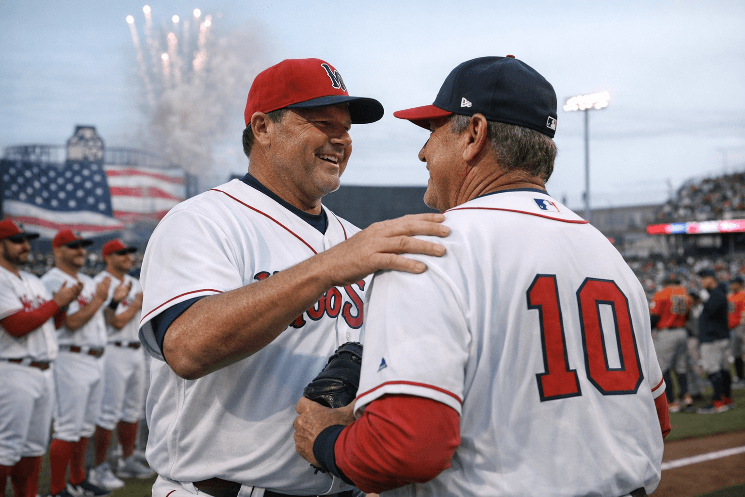 Roger Clemens Honors Rich Gedman at WooSox Opening Day, Syracuse Wins 3-1
