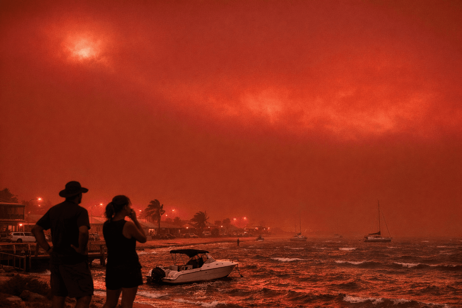 Blood-Red Sky Over Shark Bay as Ex-Cyclone Narelle Drives Dust Storm