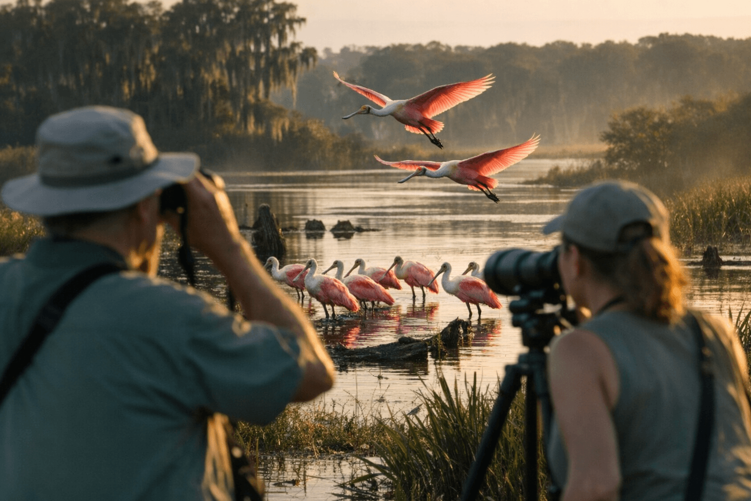 Roseate Spoonbills Thrive in Florida's Orlando Wetlands, Captivating Observers