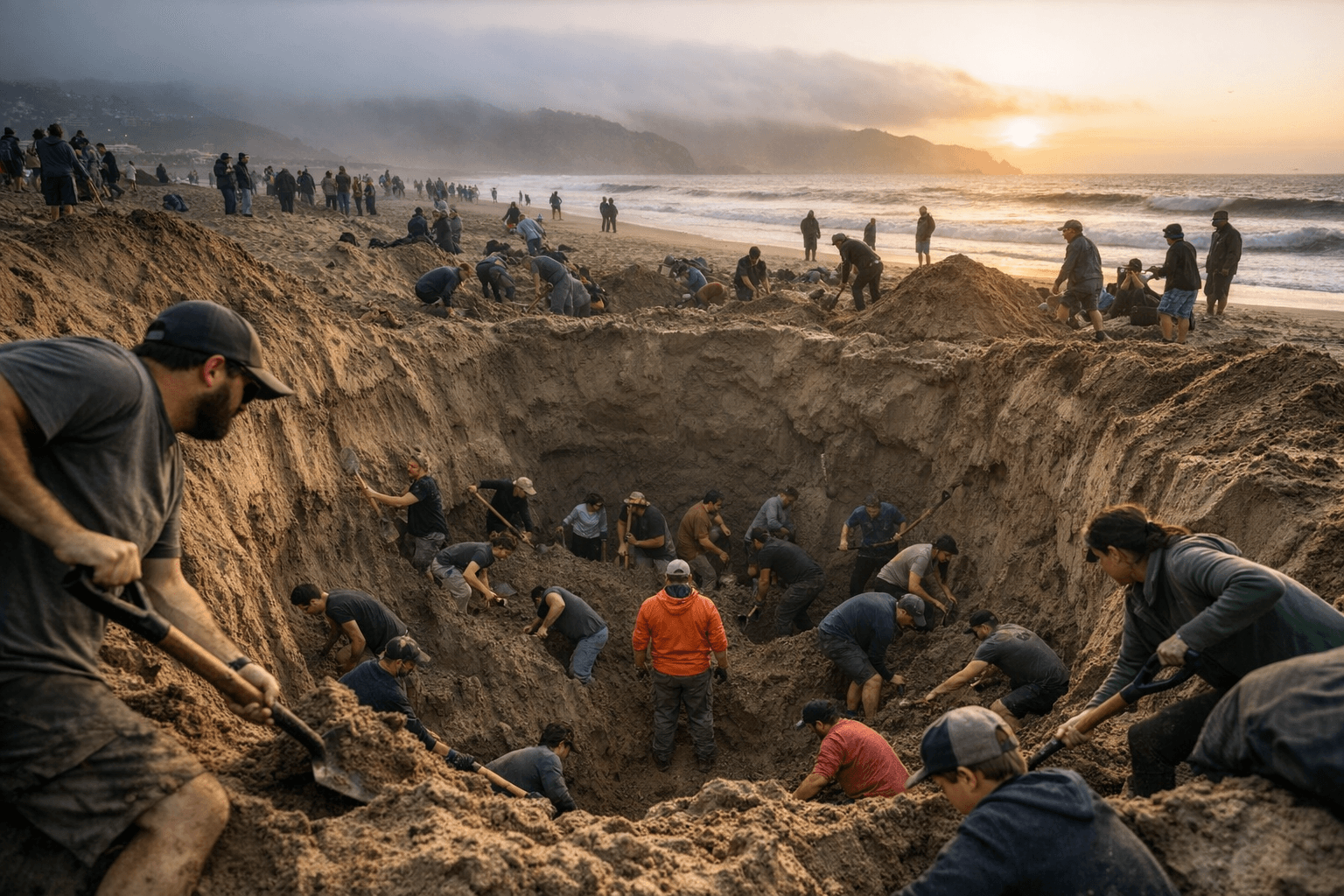 250 San Franciscans Gather at Ocean Beach to Dig One Enormous Communal Hole