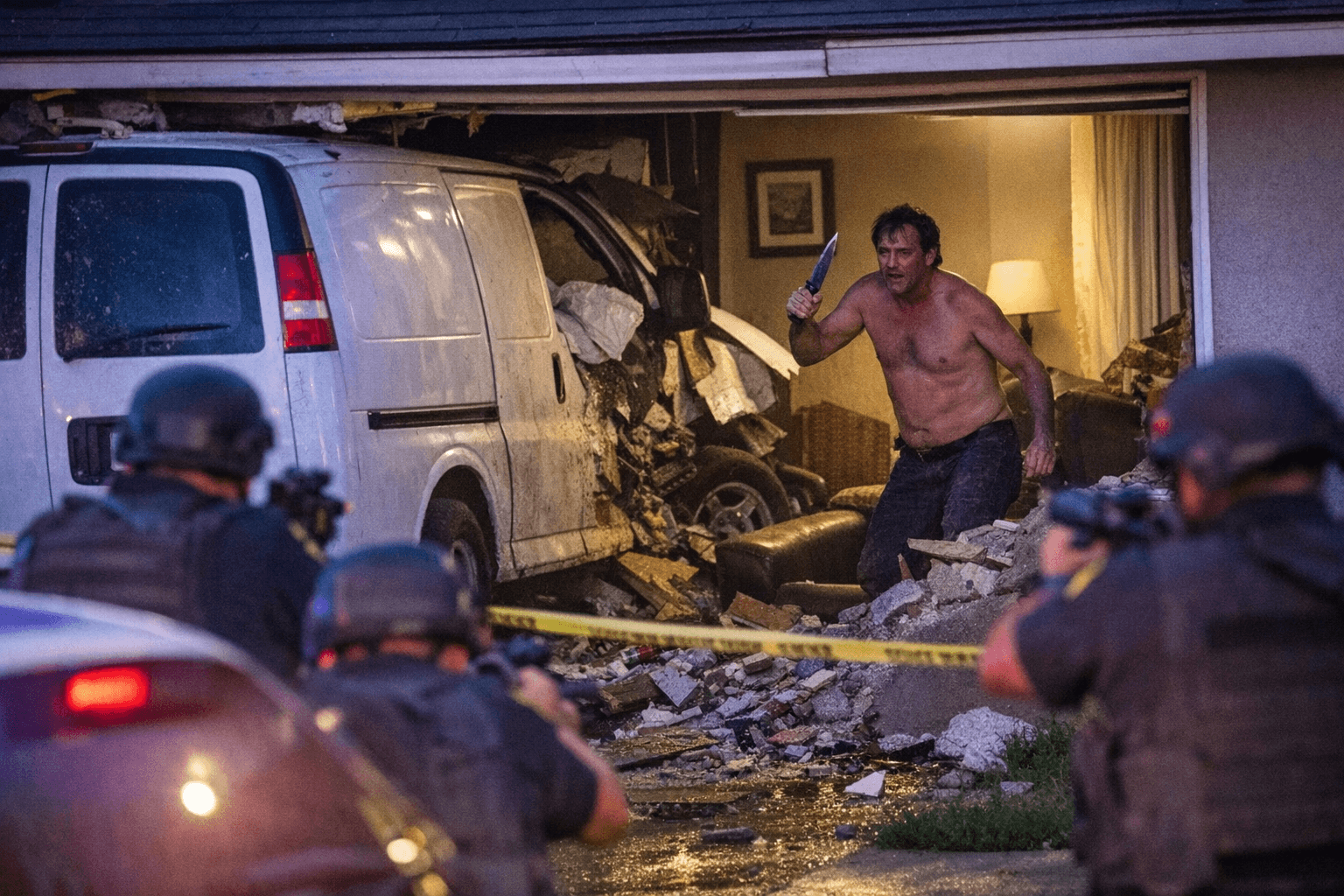 Fresno Man Rams Van Into Occupied Home, Brandishes Knife in Standoff