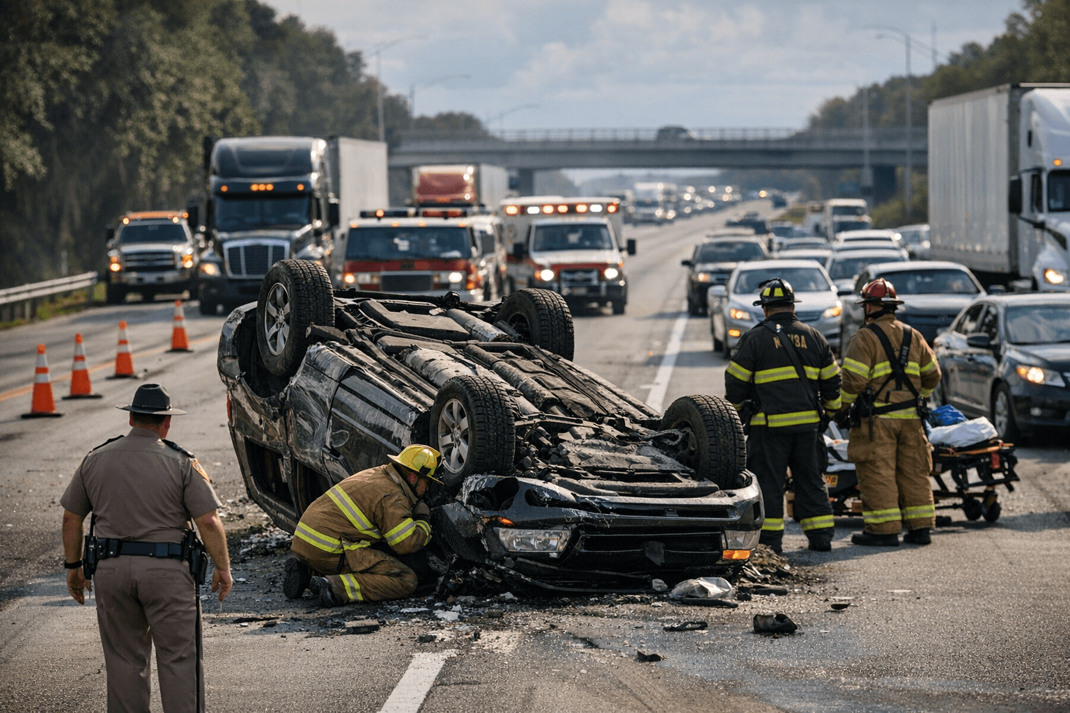 Rollover Crash on I-75 Near Brooksville Blocks Lanes, Causes Delays