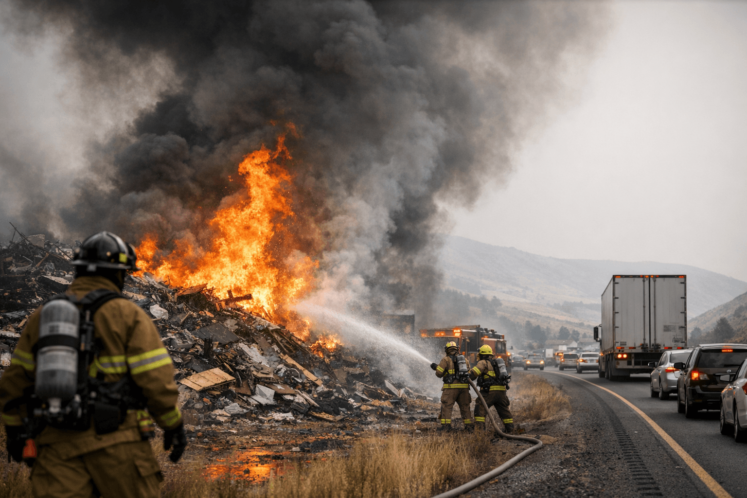 Debris Fire Near Baker City Ignites on I-84 Corridor, Crews Respond