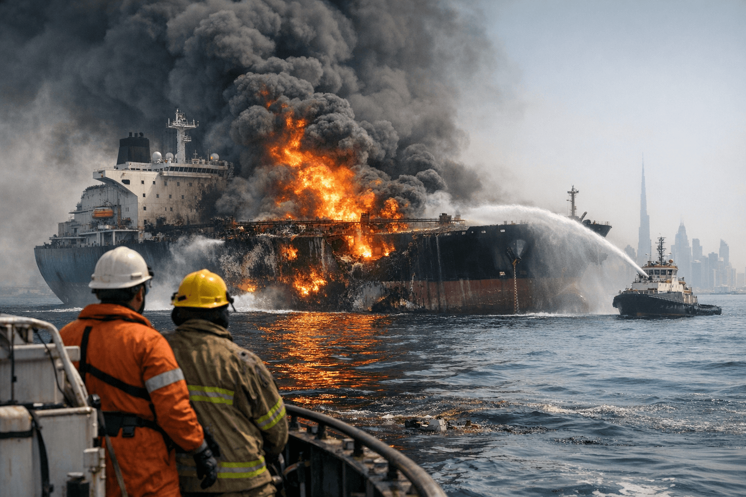 Kuwaiti Oil Tanker Al-Salmi Struck Near Dubai, Catches Fire and Risks Spill