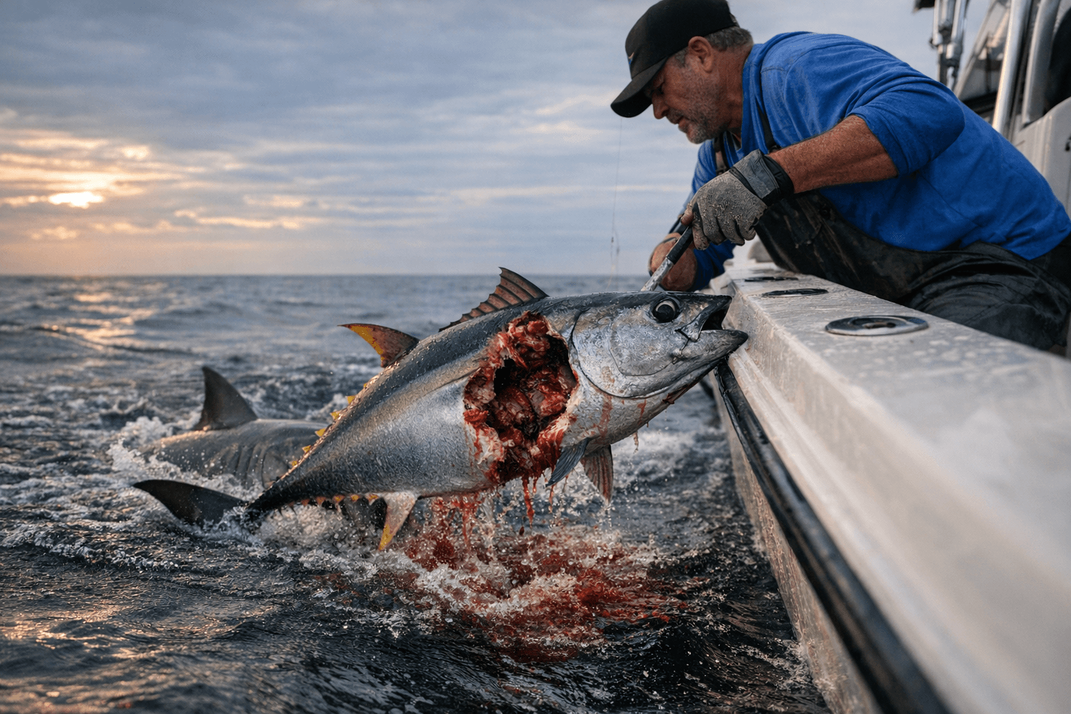 Shark Bites Chunk From Tuna Just as Angler Reaches the Boat