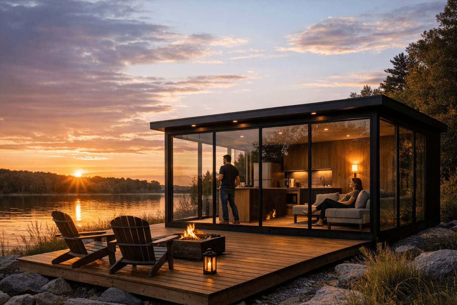 Escape's Shoreline Glass House Offers Single-Level Tiny Living Without Loft Compromises