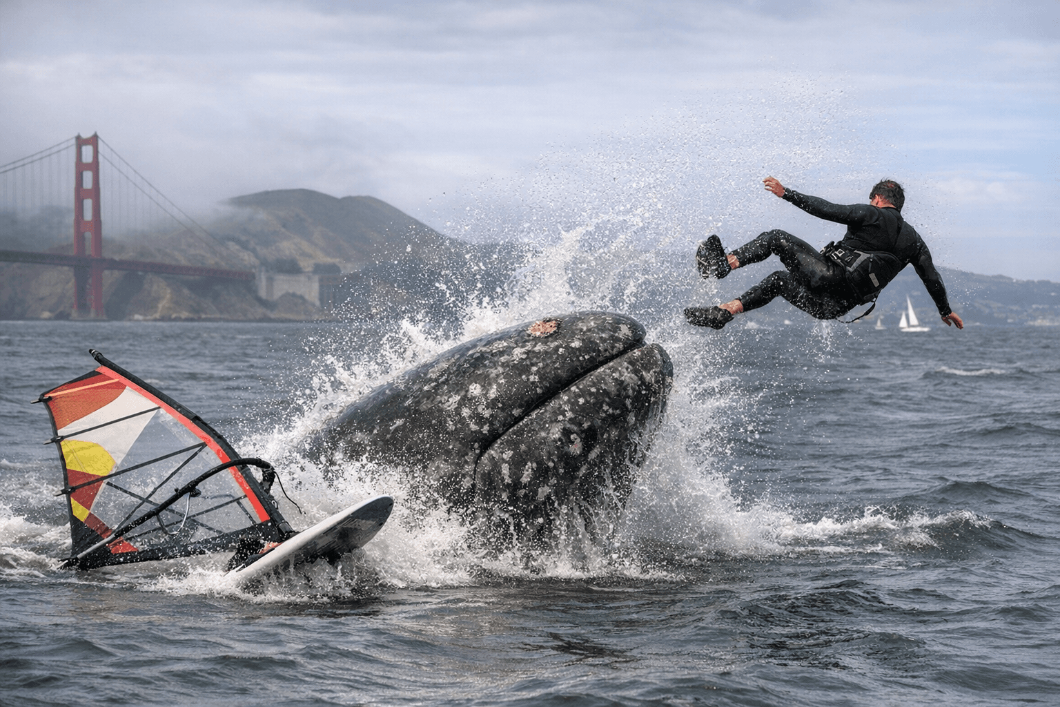Windsurfer Collides with Whale During Outing on San Francisco Bay