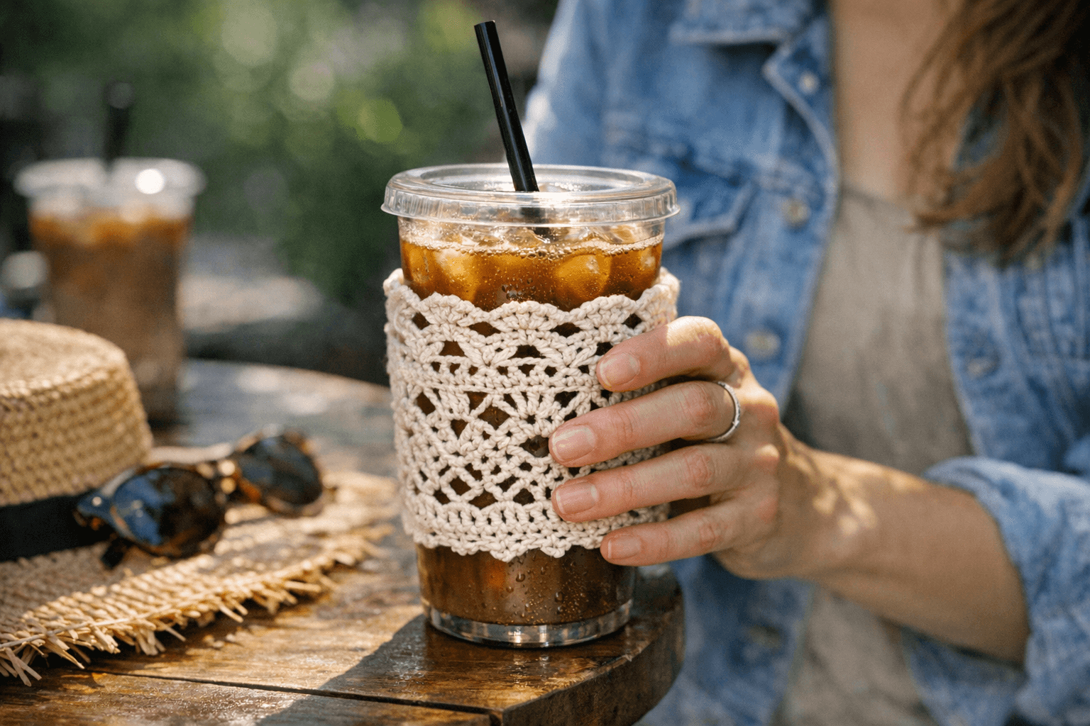 Stitchberry's Free Flora Cup Cozy Brings Vintage Lace Style to Iced Coffee Season