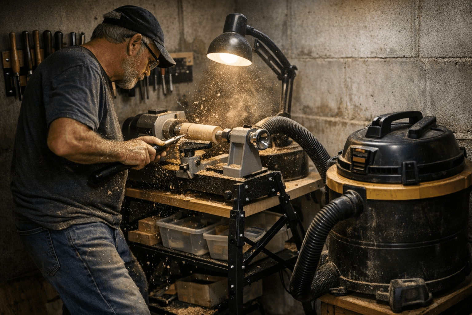 Small-Space Woodturning Guide Covers Compact Lathes, Storage, and Dust Control