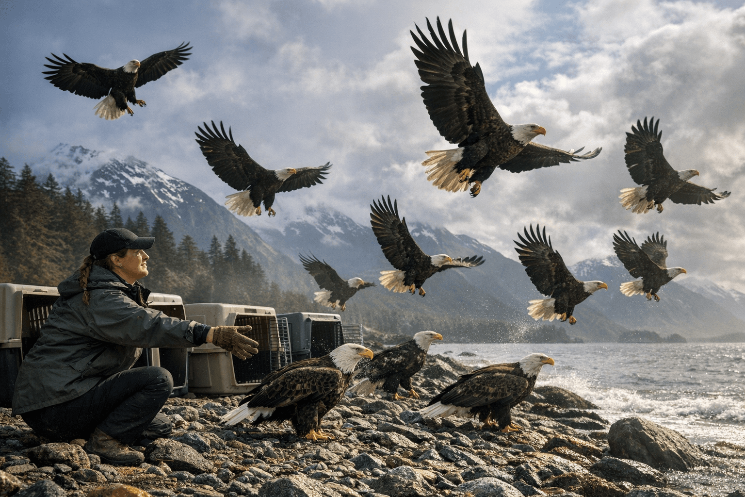 Eleven Rehabilitated Bald Eagles Released Back Into Wild Near Sitka