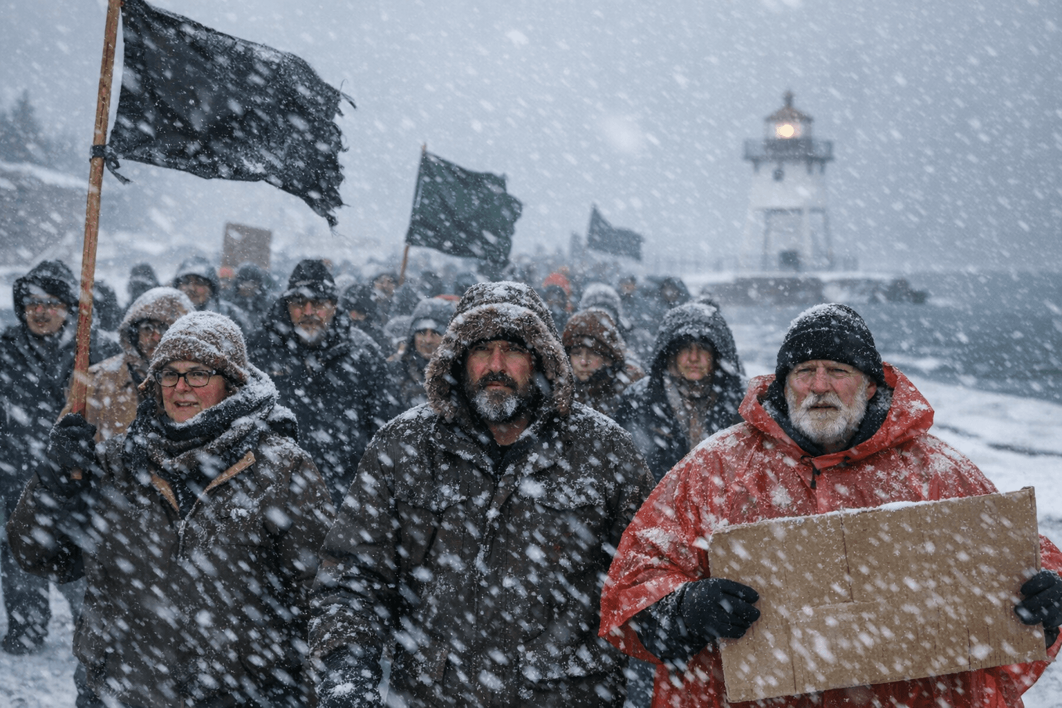 Dozens Brave Snowstorm for No Kings Rally in Grand Marais