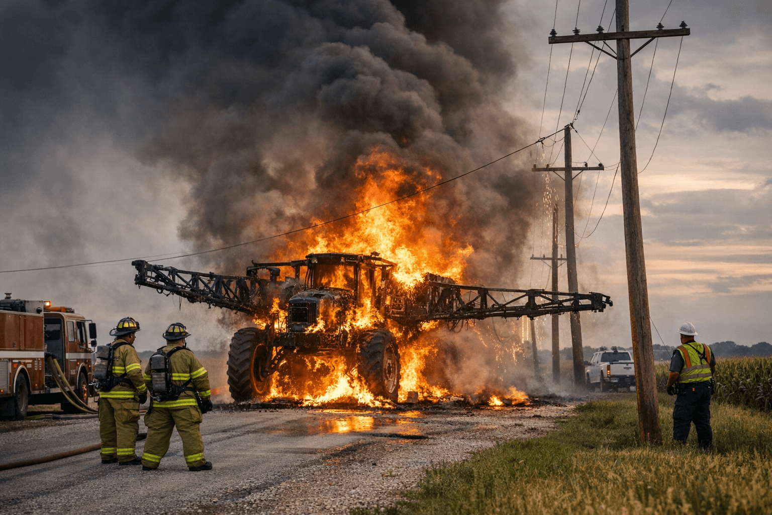 Field Sprayer Ignites After Striking 70,000-Volt Line Near Huntingburg
