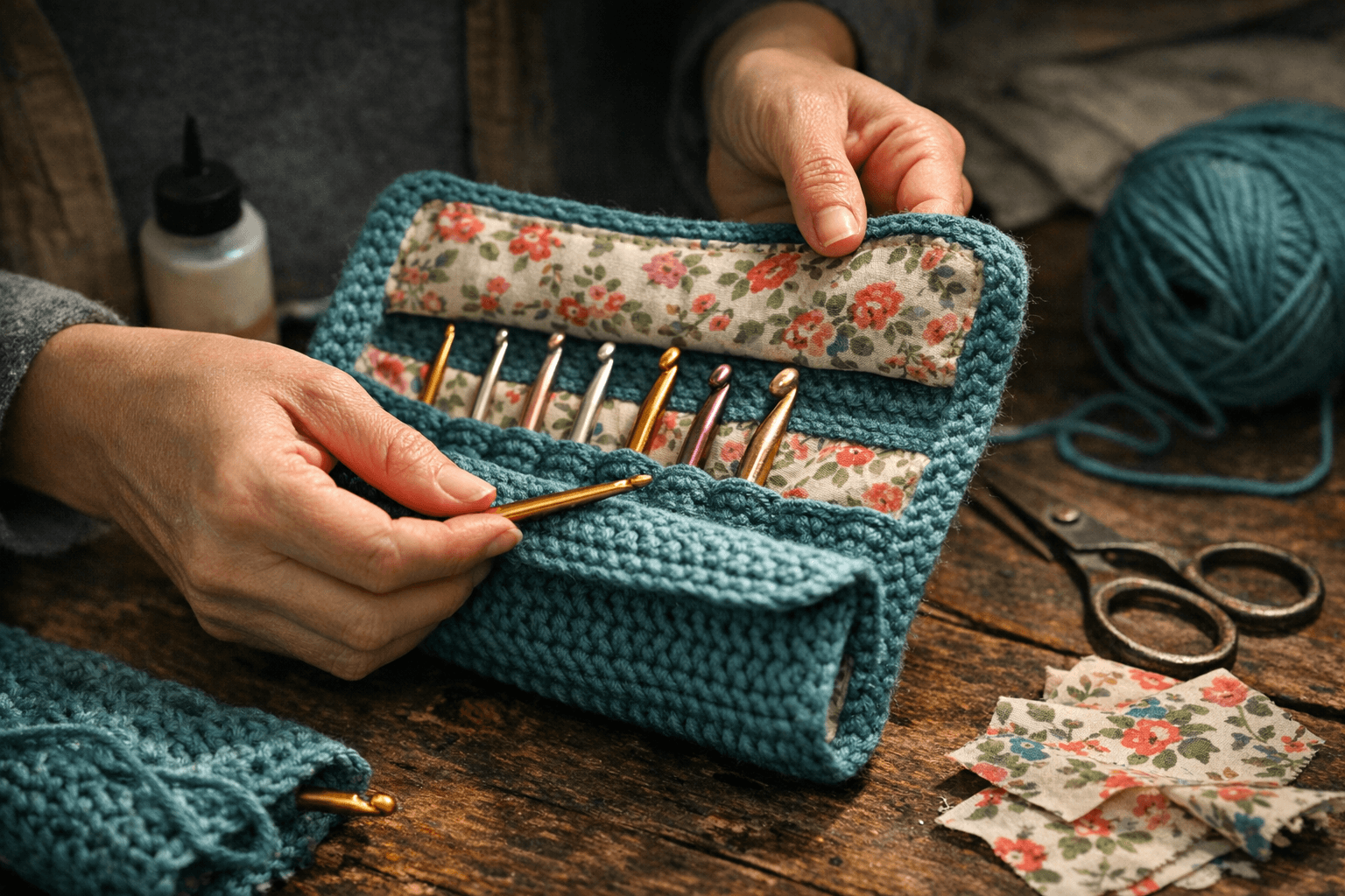 Free Crochet Hook Case Pattern Features Fabric Lining, No Sewing Required