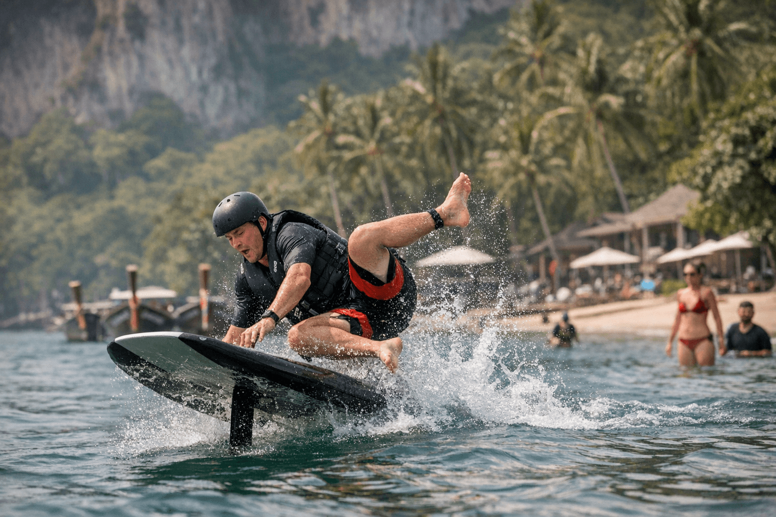 Tourist's E-Foil Adventure in Thailand Captures the Beginner Learning Curve
