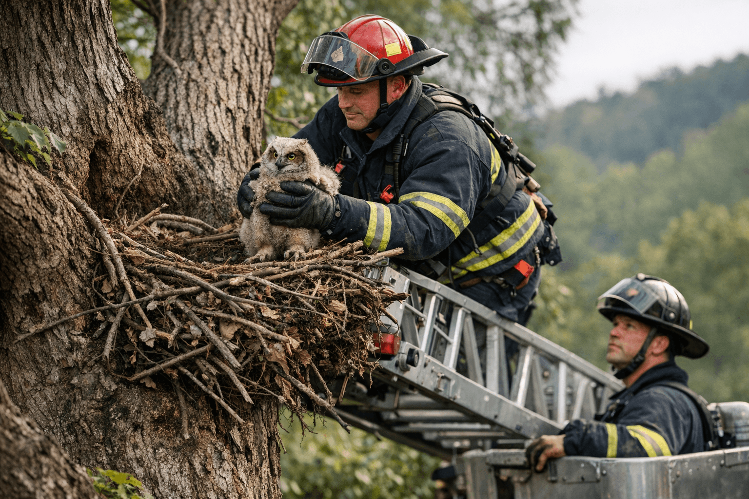 Asheville Firefighters Help Return Injured Owlet to Zillicoa Street Nest