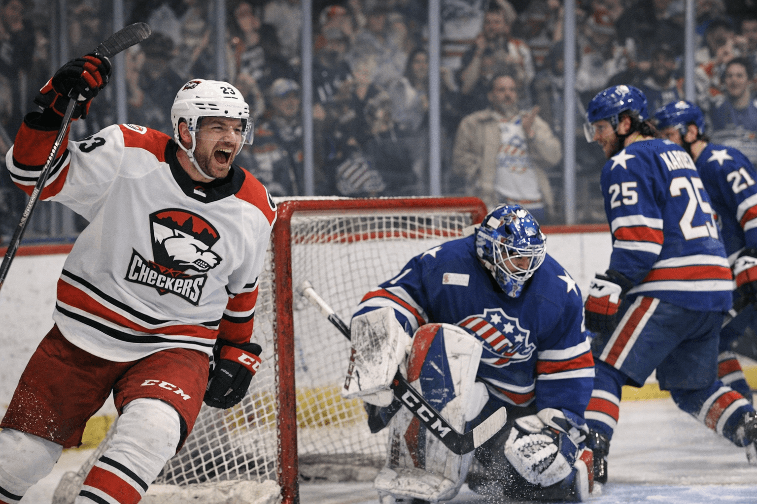 Checkers End Amerks Home Win Streak With 5-3 Road Victory