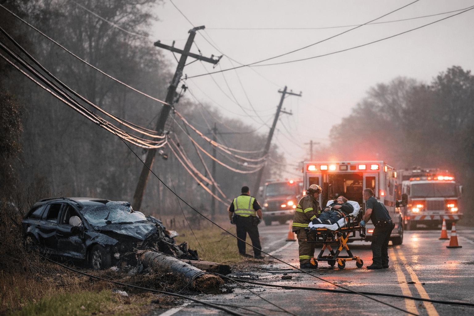 Brooksville Crash Downs Power Lines, Sends One Person to Hospital