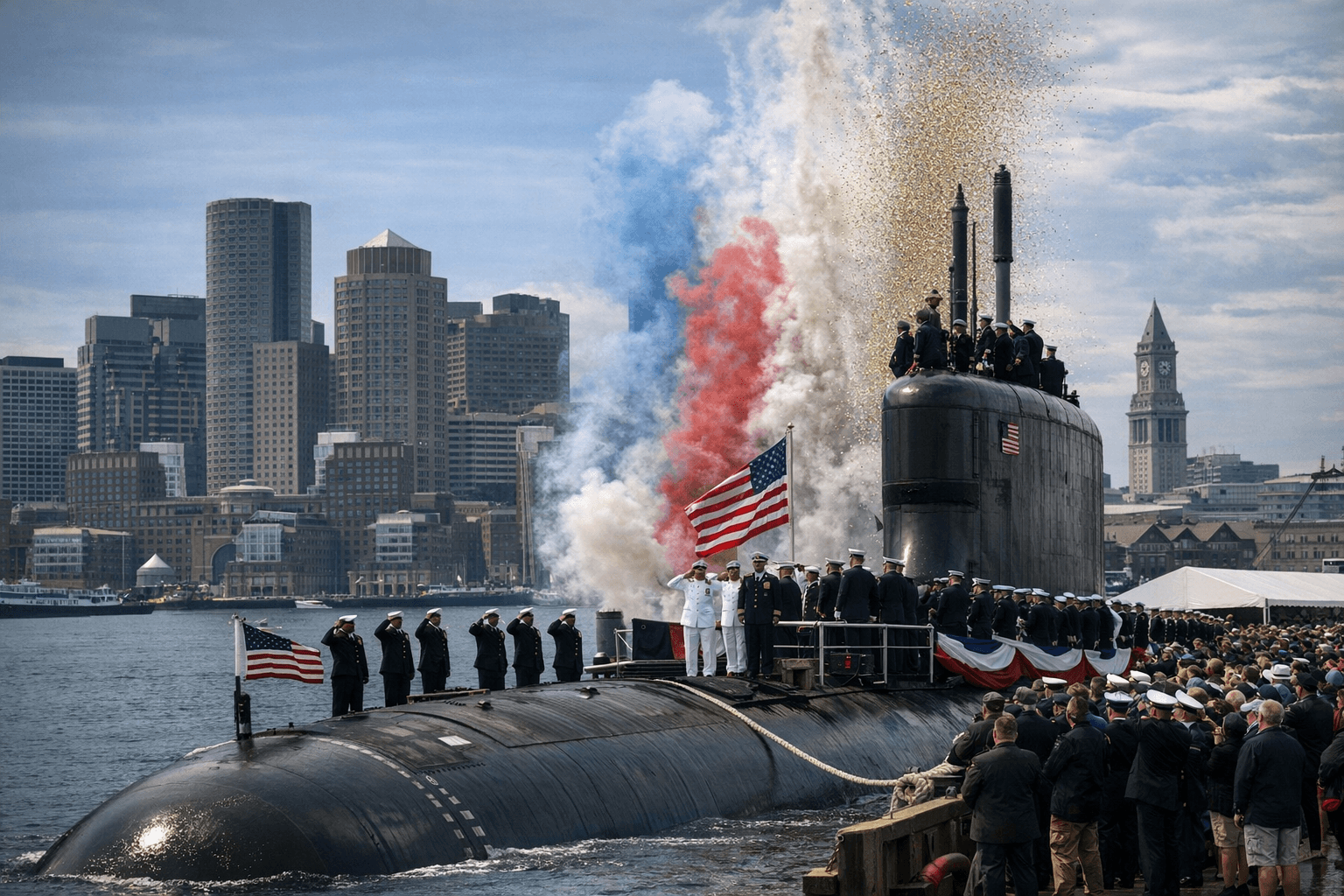 U.S. Navy Commissions Nuclear-Powered Attack Submarine USS Massachusetts in Boston