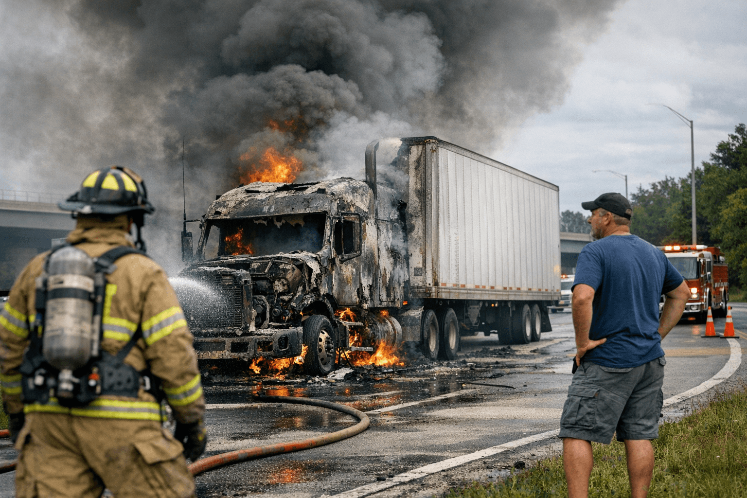 Semi Fire on I-4 Off-Ramp in Sanford Closes Exit, Driver Unharmed