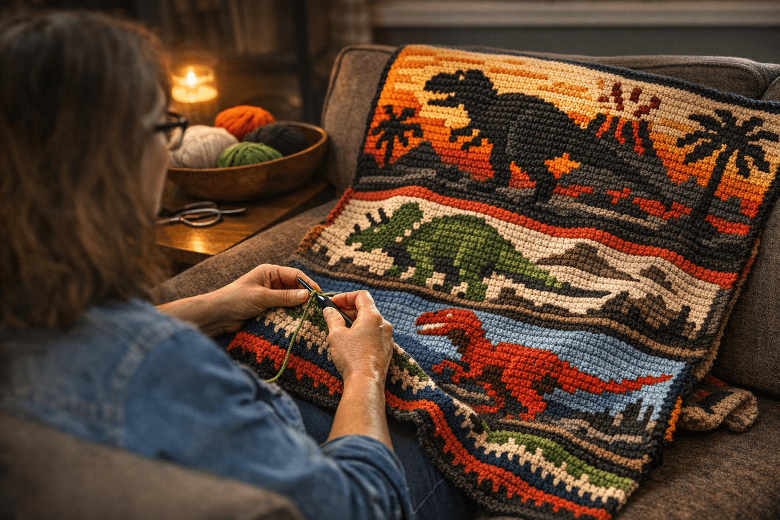 Free Dinosaur Afghan CAL Teaches Overlay Mosaic Crochet Stitch by Stitch