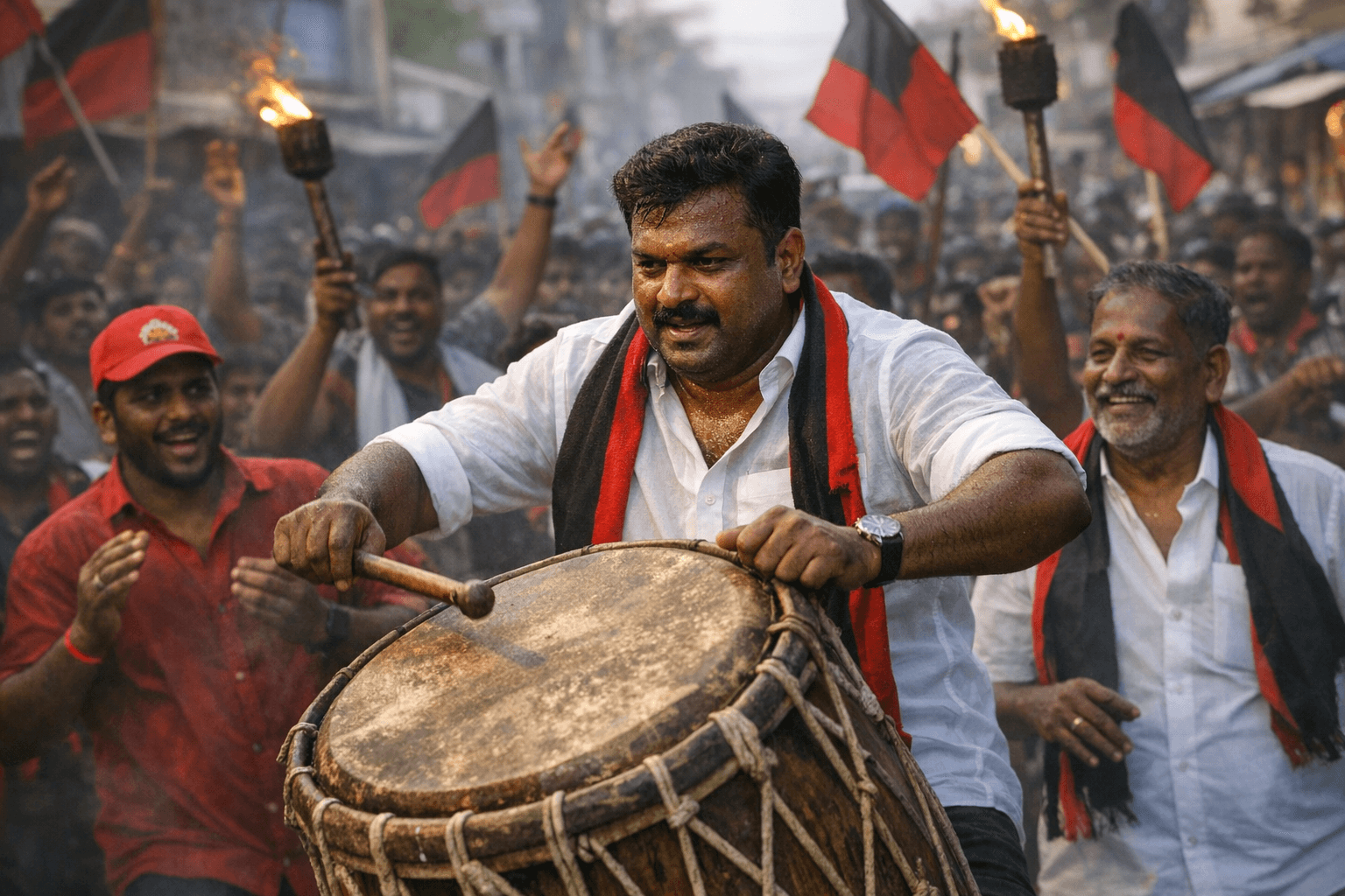 DMK Candidate Beats Drums to Rally Voters in Kallakurichi Campaign