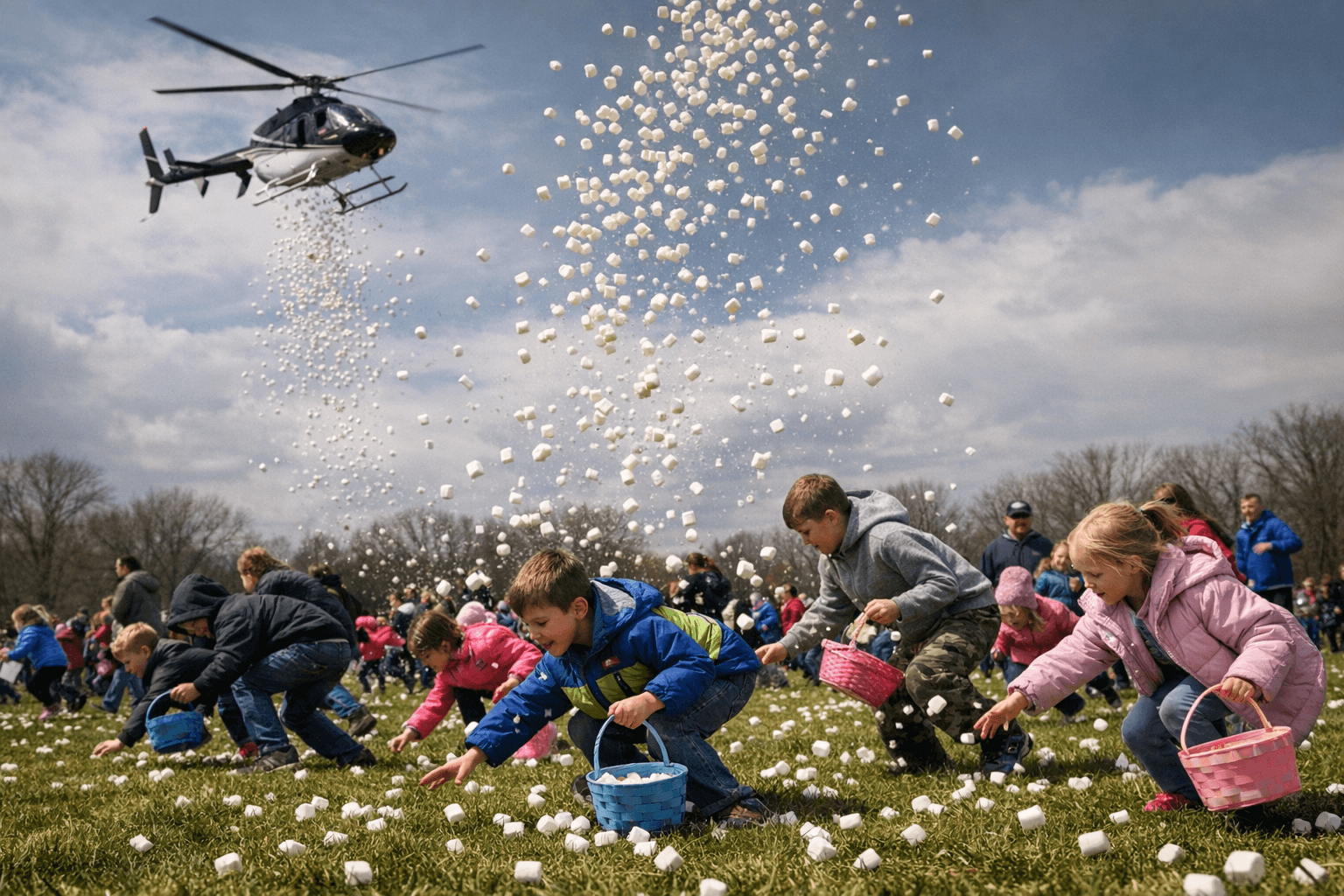 Michigan Helicopters Drop Thousands of Marshmallows on Kids in Easter Tradition