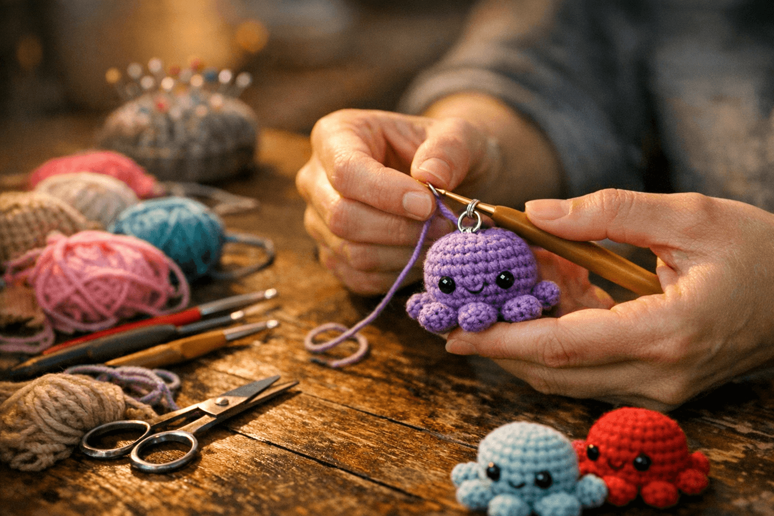 Free Beginner Octopus Keychain Pattern Crochets Up in Under 30 Minutes