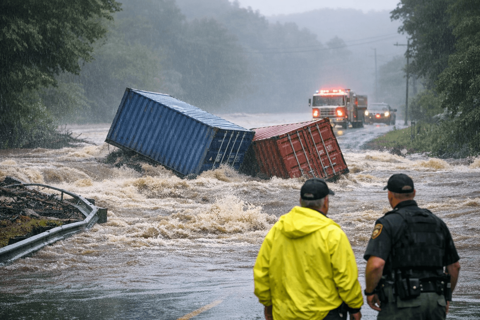 Holmes County Flash Floods Prompt Level 2 Road Emergency, Displace Shipping Containers