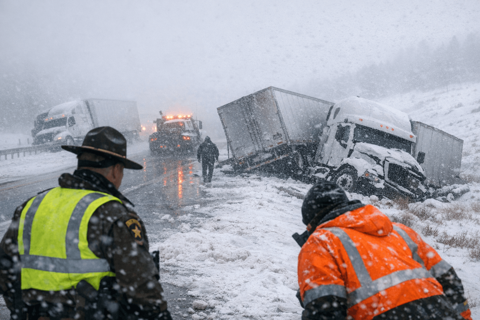 Spring Blizzard Sends Semis Sliding Off I-80 Across Wyoming