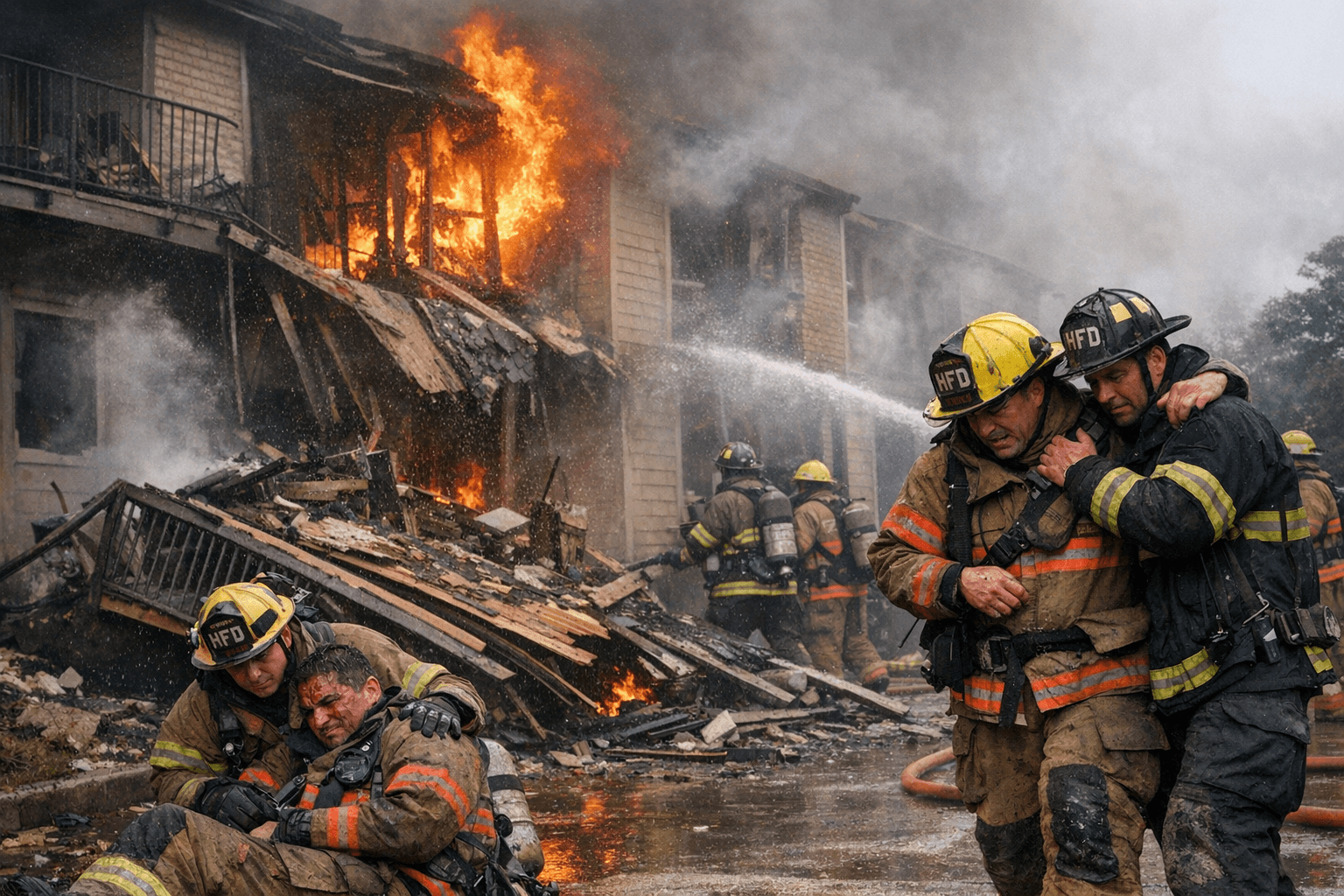 Two Houston Firefighters Hurt as Balcony Collapses During West Houston Apartment Blaze