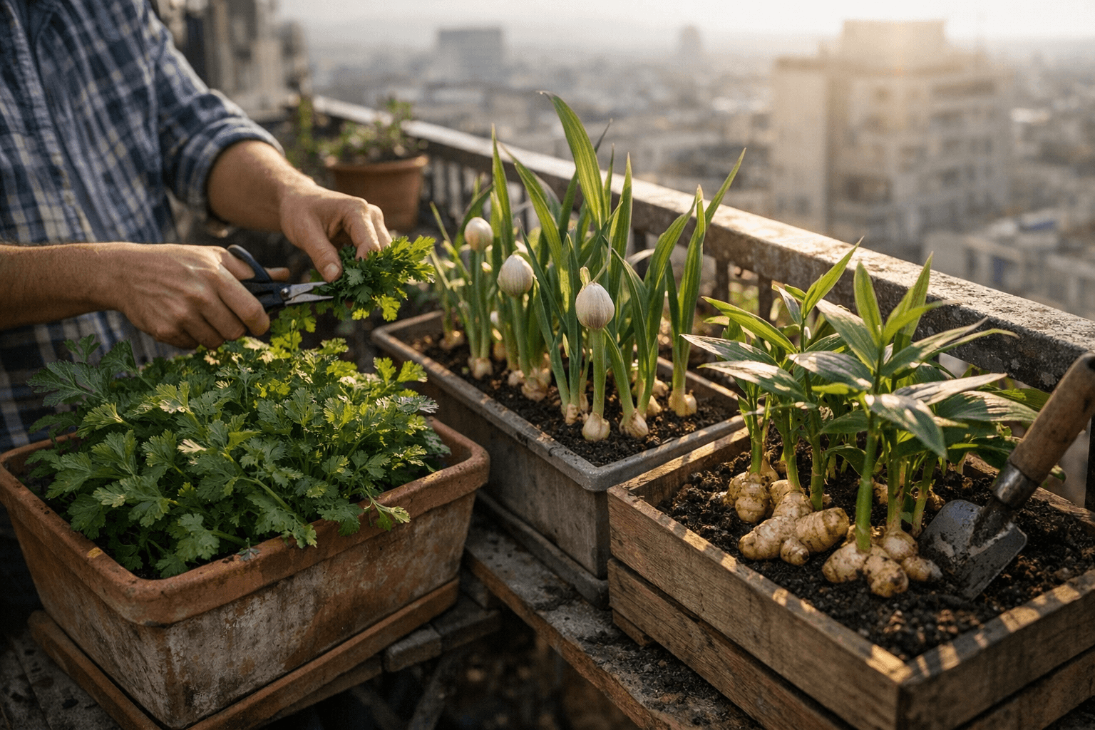 גידול פטרוזיליה, שום וג'ינג'ר אורגניים במרפסת: המדריך המלא