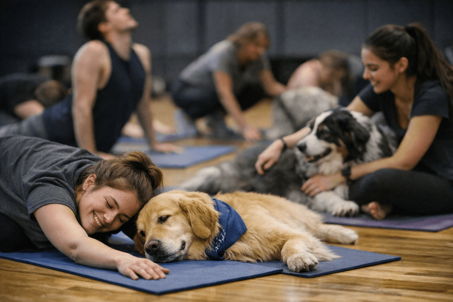 UConn Students Can Stretch and Bond with Therapy Dogs at Doga Sessions