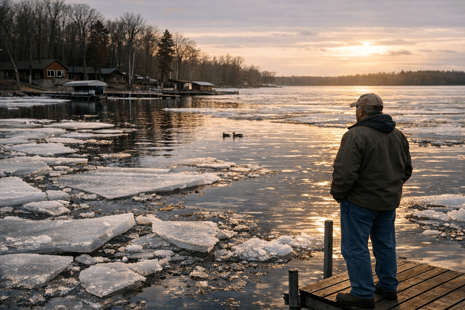 Ten Mile Lake Ice Beginning to Break Up, Signaling Spring Arrival in Otter Tail County