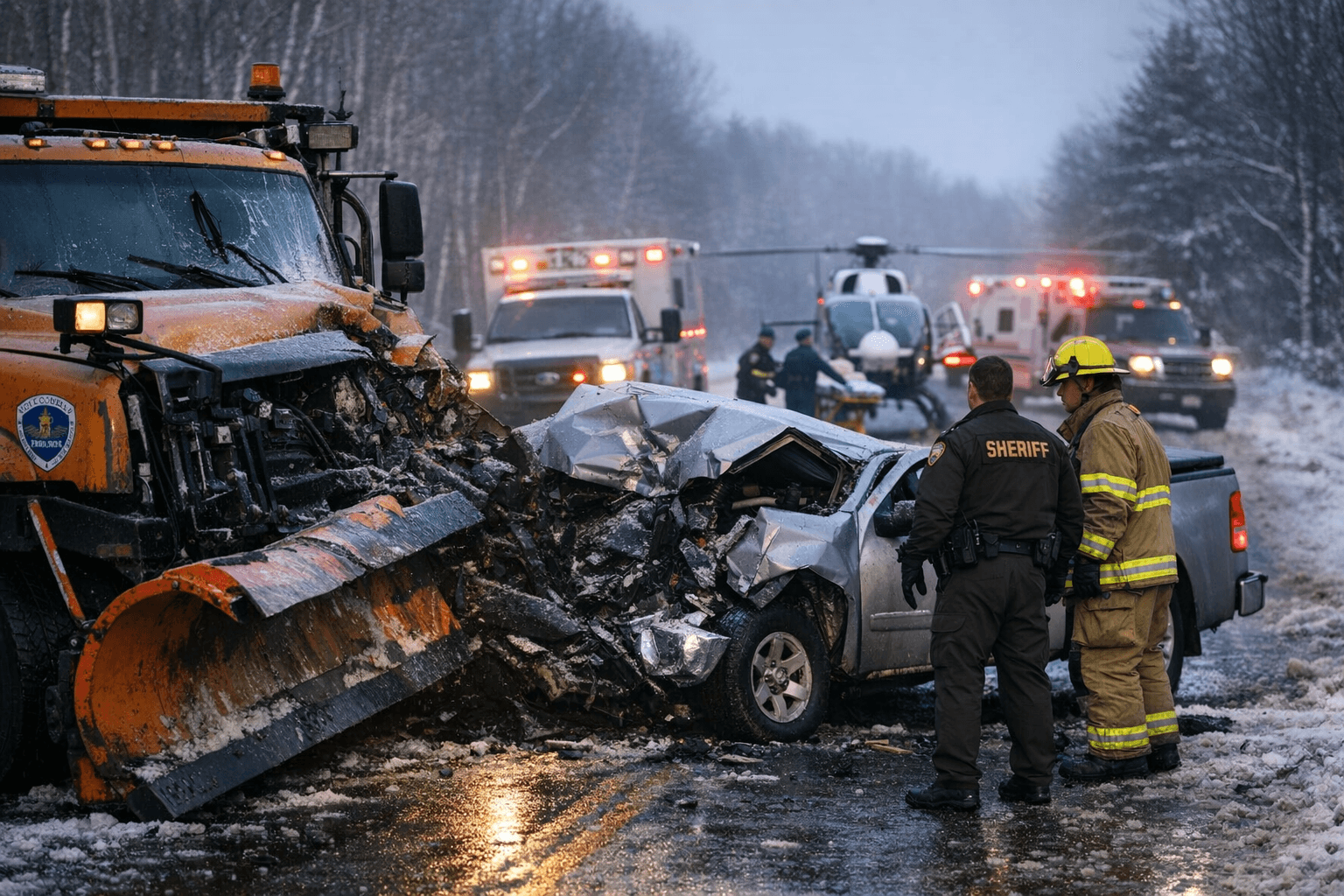 St. Louis County Plow, Pickup Collide Head-On on Fish Lake Road