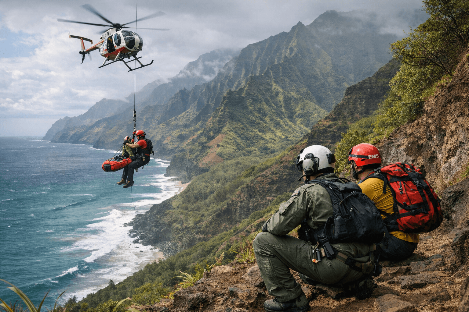 Kauai Helicopter Crew Rescues Two Injured Hikers on Kalalau Trail