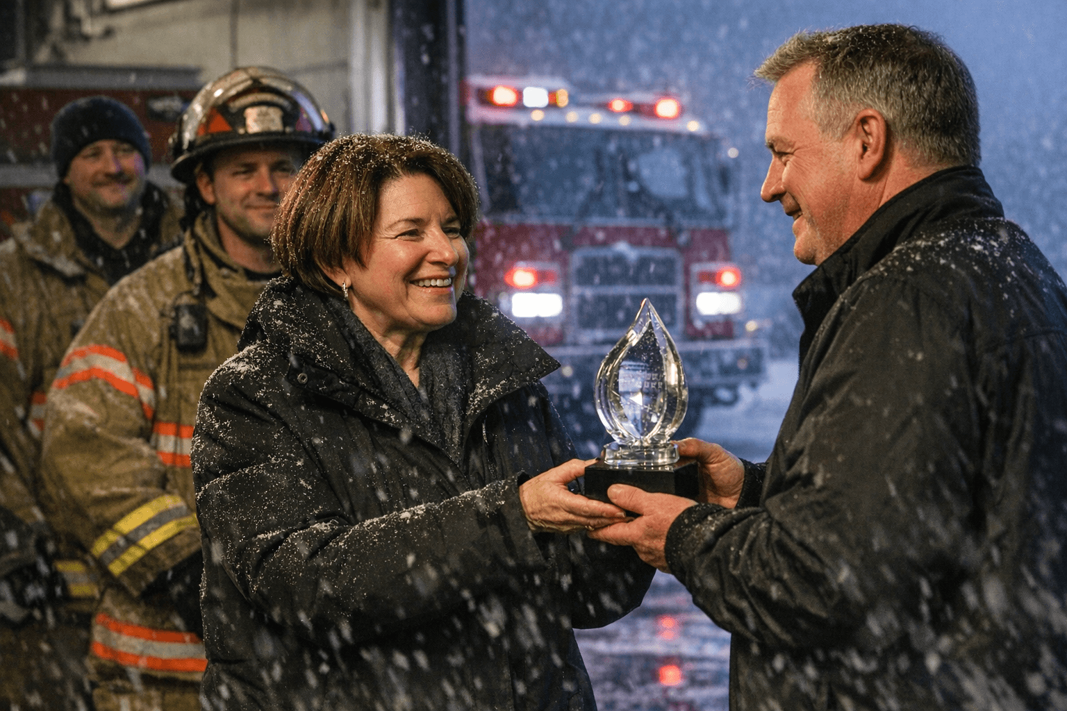 Klobuchar Visits Bemidji to Honor Firefighters, Award Radio Station for Service