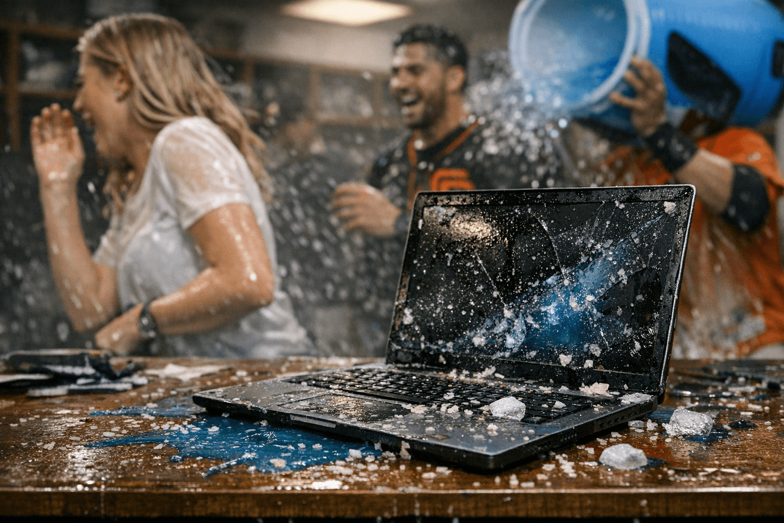 SF Giants postgame ritual goes awry, reporter's laptop obliterated after celebratory dousing