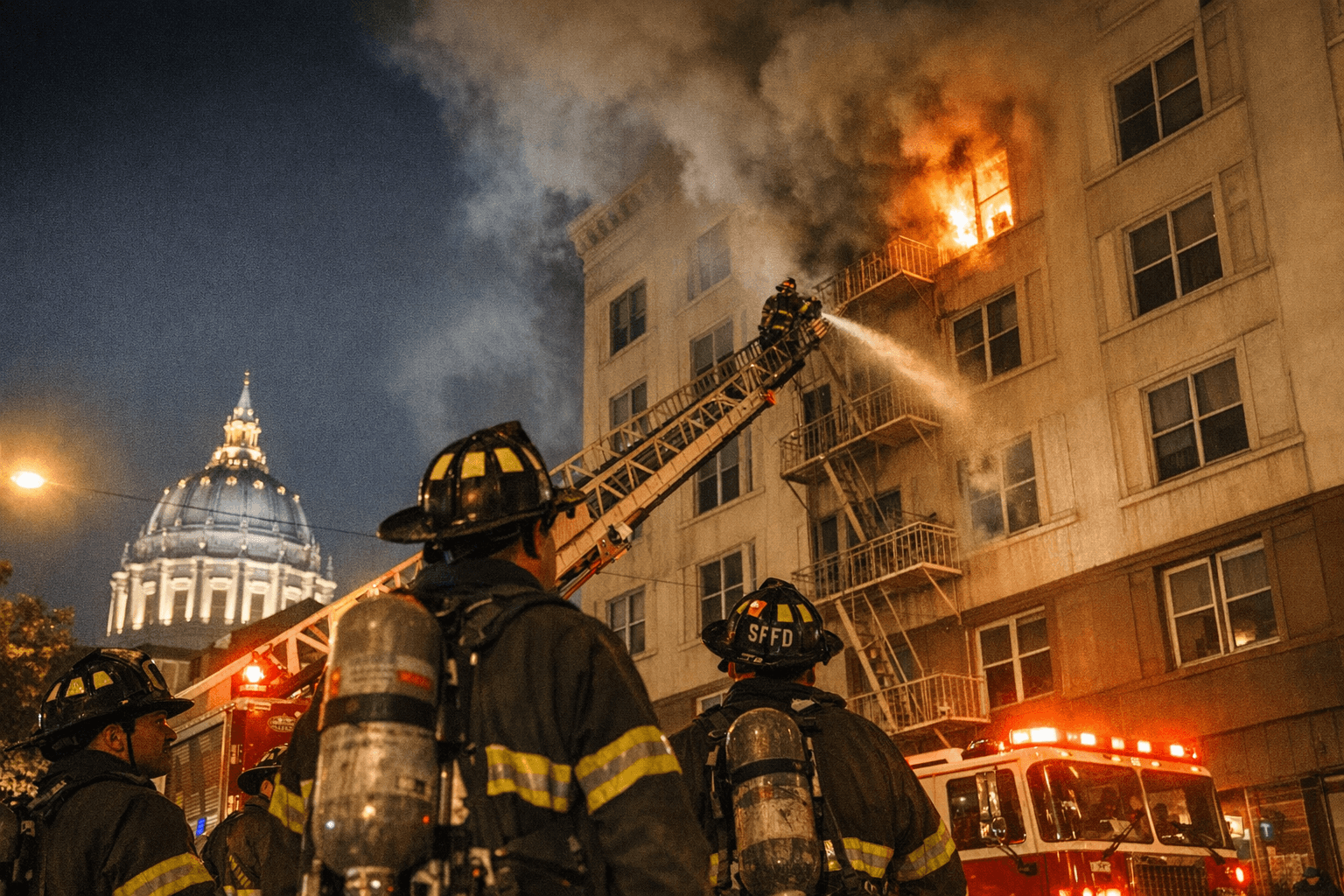 San Francisco Firefighters Contain Fifth-Floor Blaze at Civic Center Apartment Building