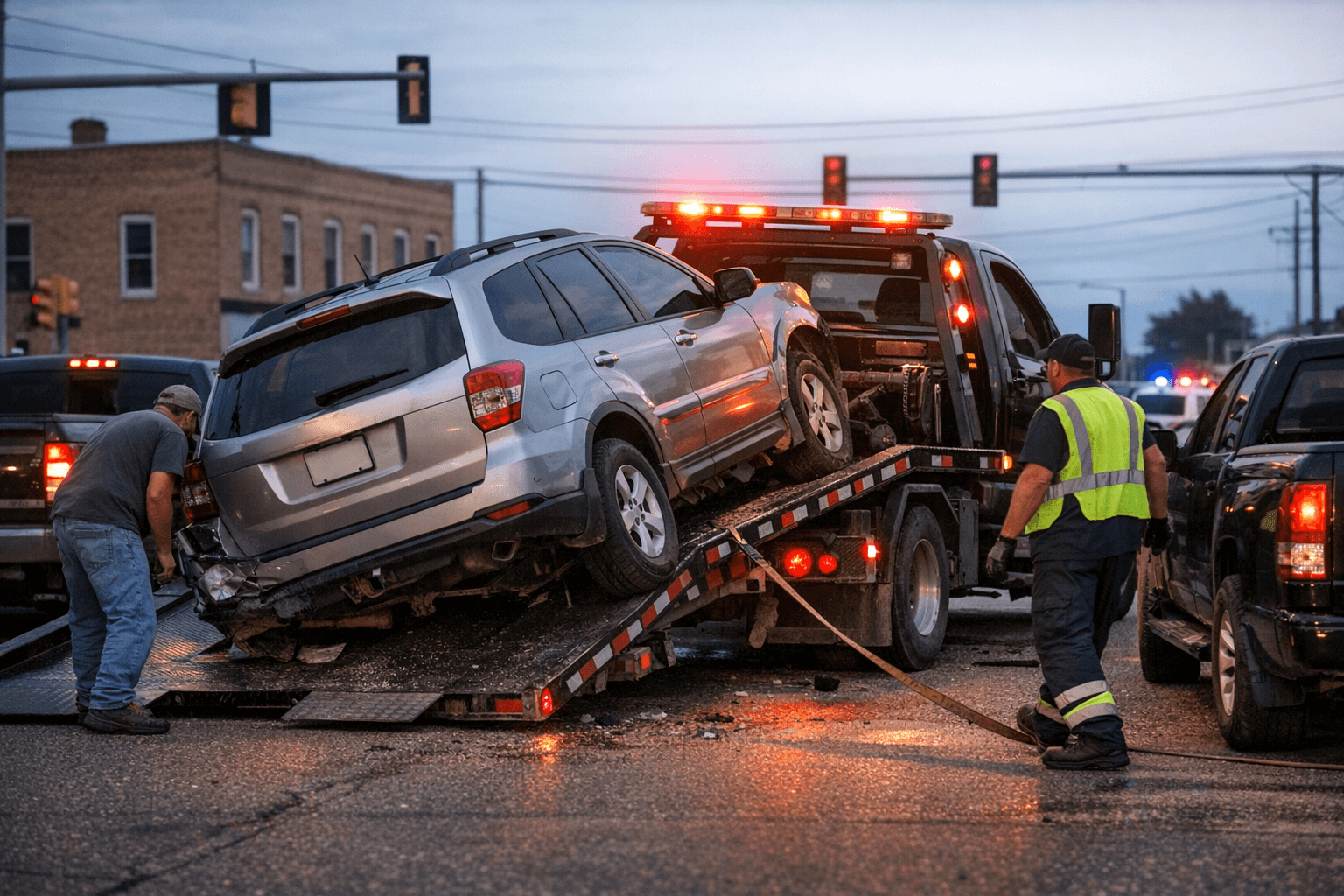 Vehicle Rolls Off Trailer at 5th & Jackson in Sterling