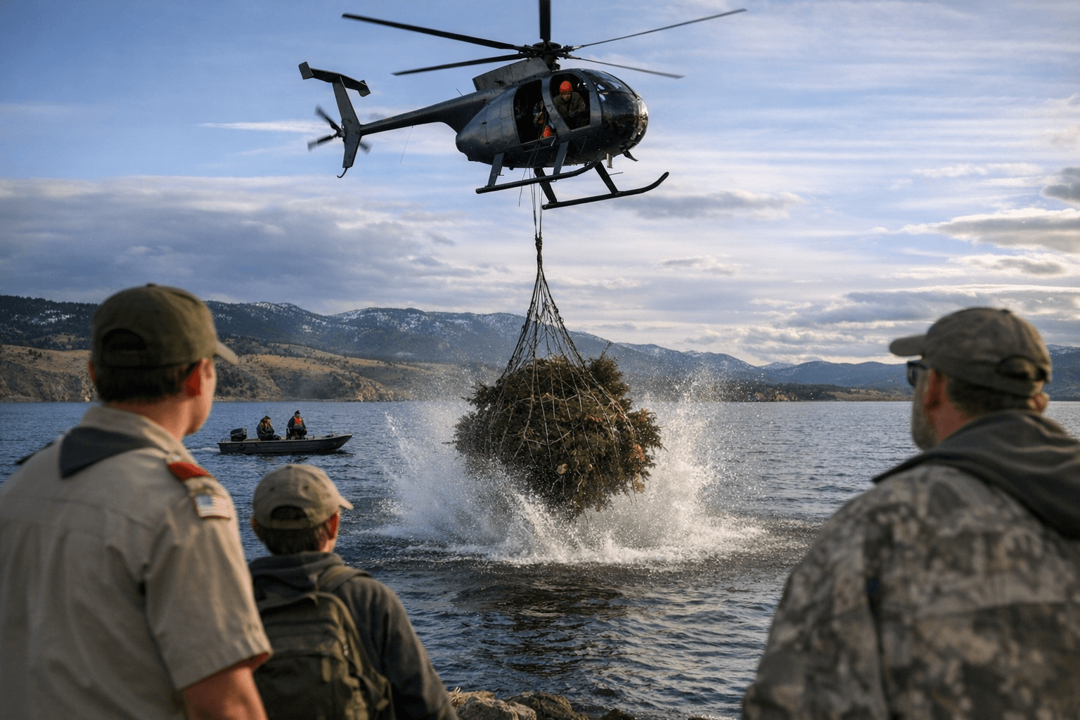Scouts, Agencies Sink Christmas Trees to Boost Canyon Ferry Perch Habitat