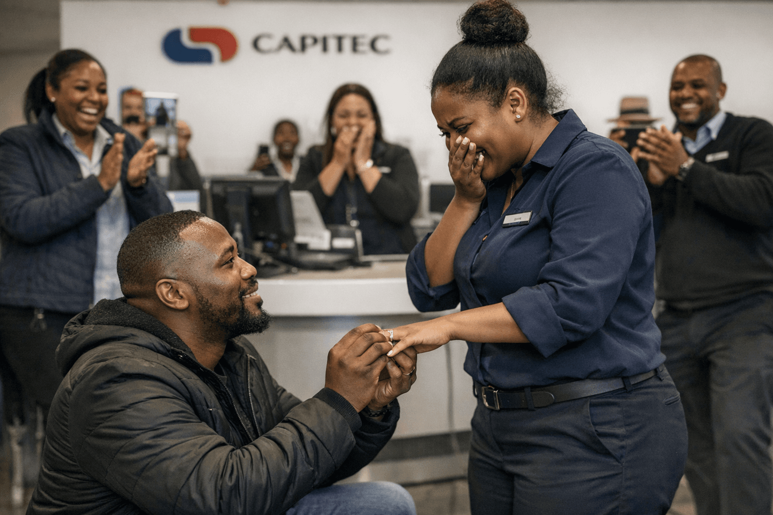 TikTok Proposal at Capitec Bank Goes Viral After Employee Is Surprised — Ring Put On Her Finger in Branch
