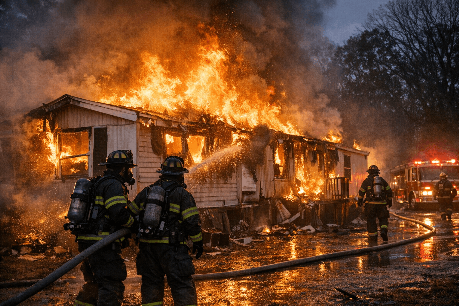 Firefighters Battle Mobile Home Fire in Mastic This Evening